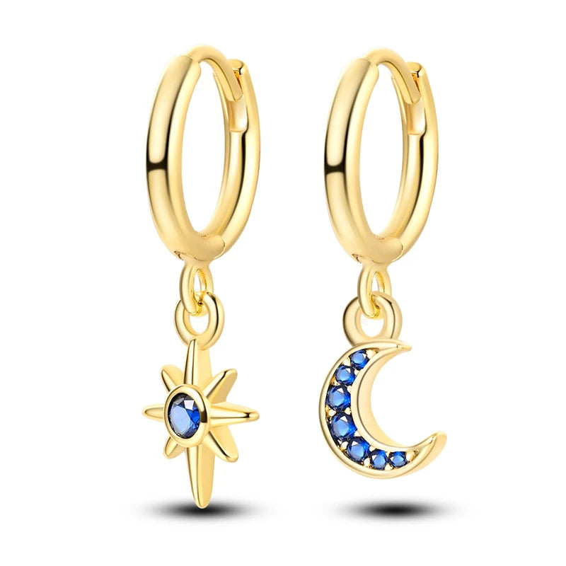 925 Sterling Silver Plated Gold Drop Earrings Star Sun Moon Earrings Removable Circle Heart Earrings For Women Hoop Earrings