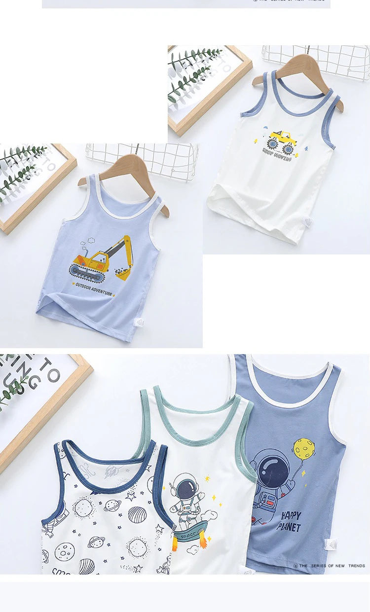 2025 Summer Kids Tanks Top Children's Vest Baby Underwear Clothing Cartoon Printed Top Cotton T-shirt Boys Sleeveless Tank 0-8 Y