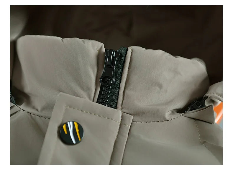 New Winter Boys Jacket Long Style Letter Print Thick Warm Hooded Coat Fur Collar Down Cotton Outerwear For 4-10 Years Kids