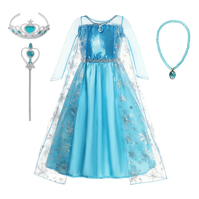 Girls Snow Queen Elsa Anna Kids Costumes For Girls 2024 Carnival Party Prom Gown Children Clothing Frozen Jasmine Princess Dress