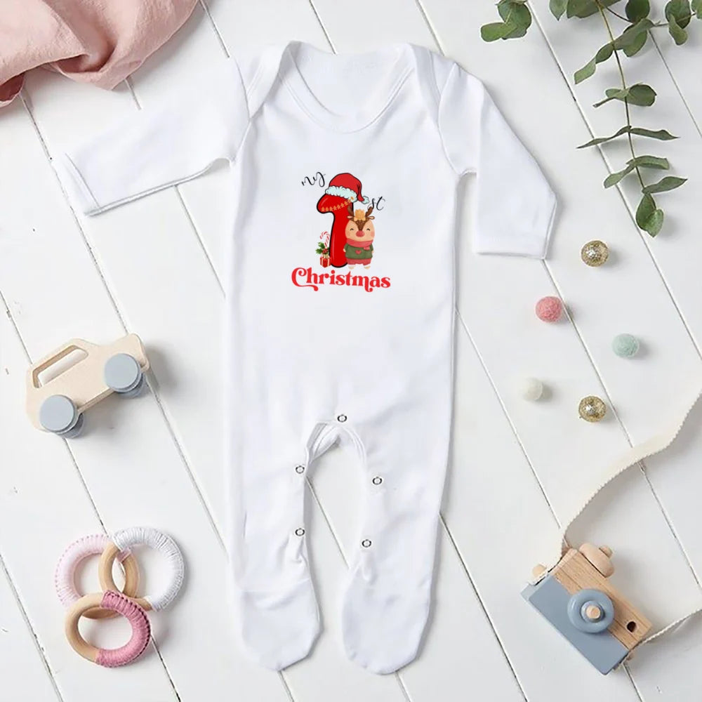 Baby Babygrow My 1st Christmas Printed Sleepsuit Xmas Outfit Toddler Long Sleeve Romper Infant Clothes Newborn Bodysuit