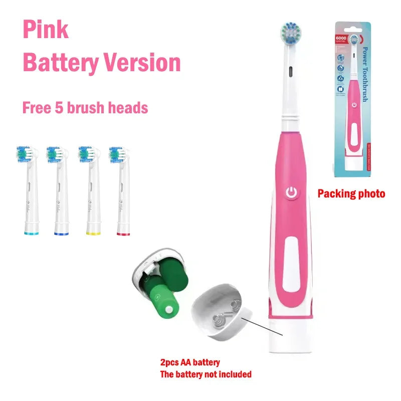 Electric Toothbrush Rounded 3D Heads Teeth Brush Soft Bristle Vibrate Rotation Gum Care Battery Power Teeth Whitening For Adults