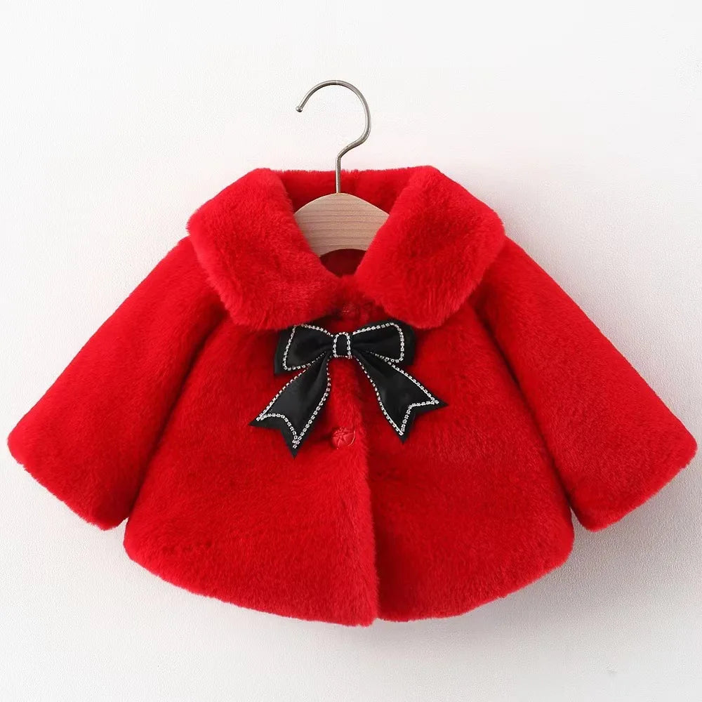 Winter New Sweet Black Bow Baby Girl Coat, Simple Style Thickened Warm Children'S Clothing (9 Months -3 Years Old)