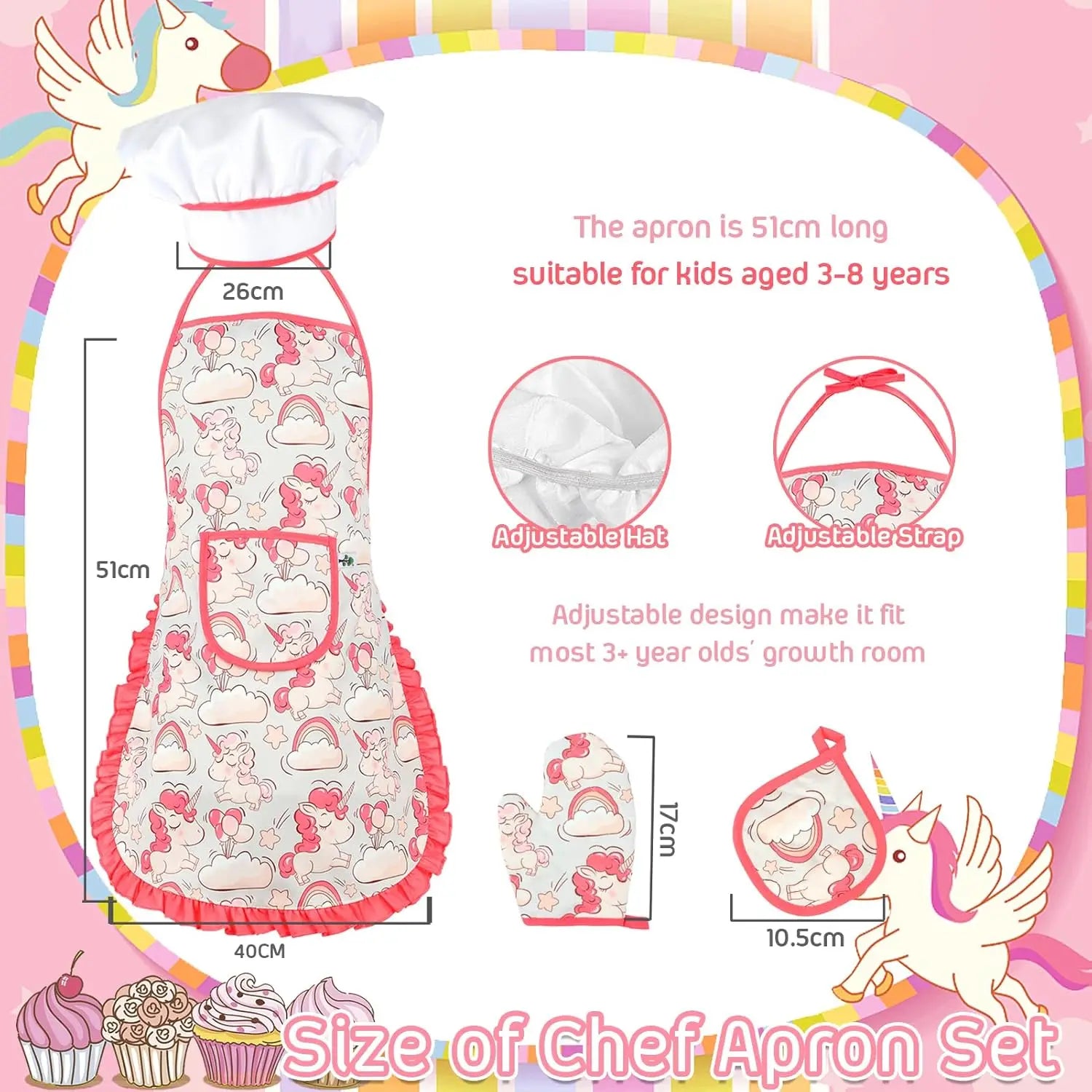 Kids Baking Chef Set with Unicorn Apron & Mitt Kid Cooking Set with Chef Hat Spoons Whisk Dress Up Role Play Gifts for Girls Boy