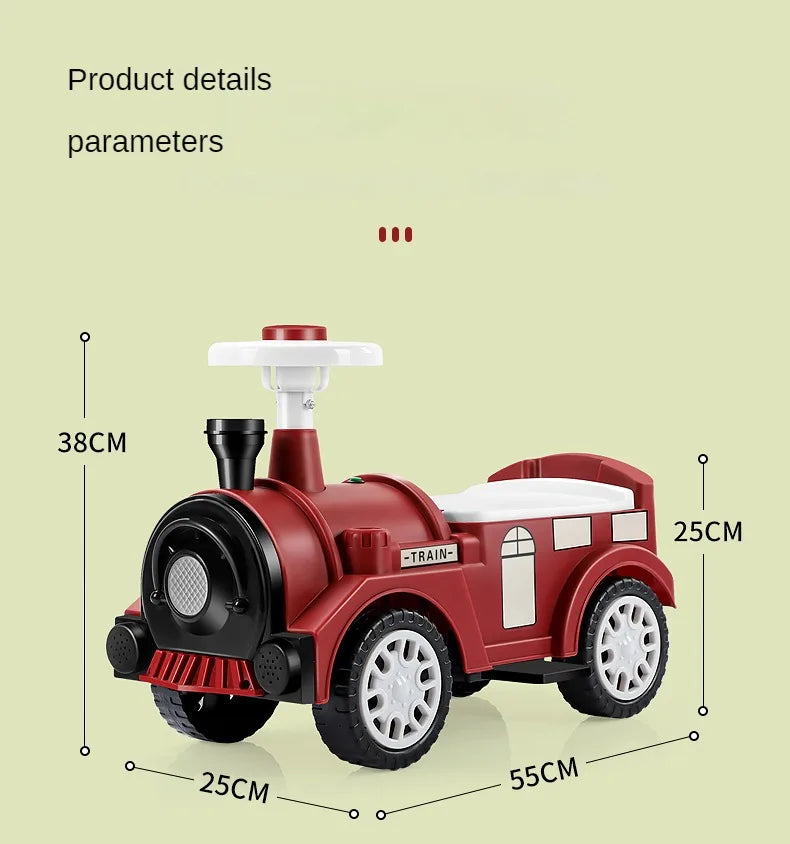 Kids Ride On Train with Lights & Music Under Seat Storage Gift for Toddlers Boys Girls Retro Balance Bike Balance Car Toy