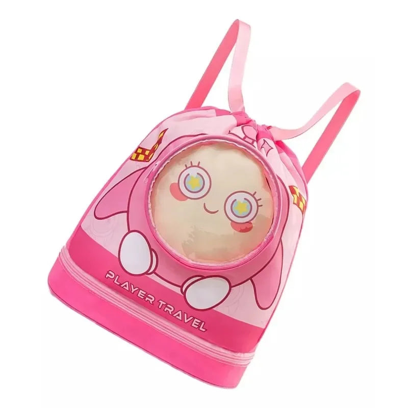 Drawstring Gym Bag for Kids Waterproof Drawstring Backpack Swim Bag with Compartment Pull String Sport Bag for Wet Swimming