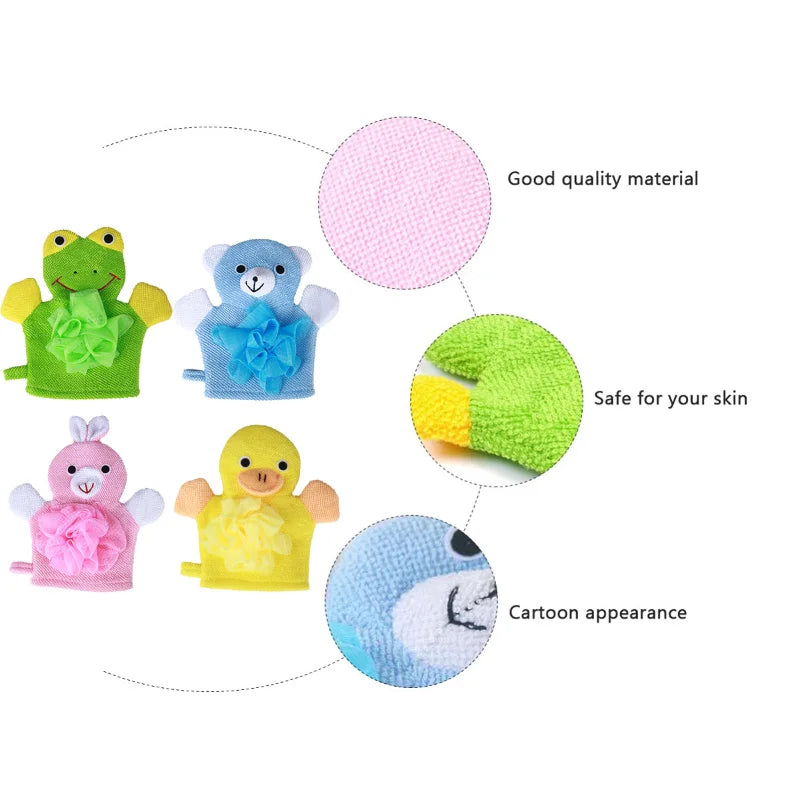 Cute Animal Bathing Gloves Kids Sponges for Bathing Loofah Gloves Shower Kids Body Scrub Hand Puppet Bath Wash Mitt Towel