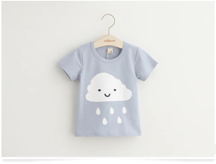 2025 Summer 2 3 4 6 8 10 Years Children Cotton Cartoon Star Bird Cat Rabbit Animal Print Short-Sleeve T-Shirt For Kids Baby Girl
