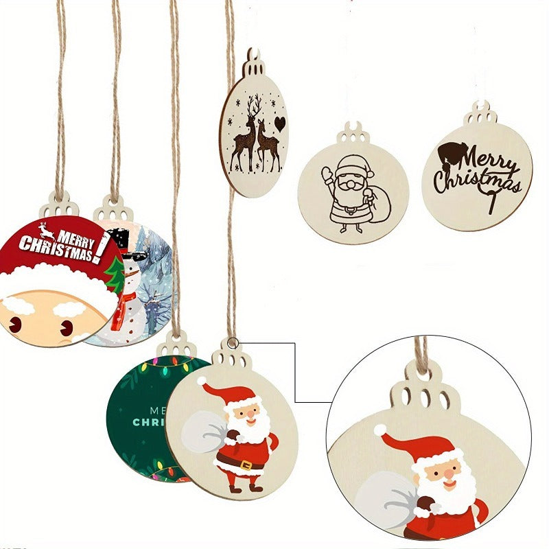 10PCS Unfinished Predrilled Wood Slices, Round Blank Discs With Natural Twine, For DIY Crafts, Christmas Party Decorations