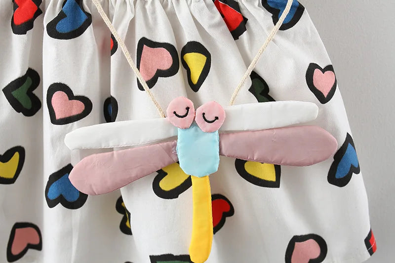 Summer New Colorful Heart Baby Girl Dress, Beach Party Children'S Sleeveless Clothes Free Dragonfly (9 Months -3 Years Old)
