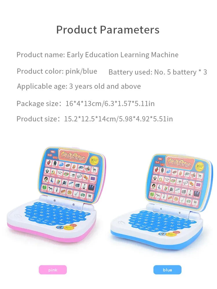 English Learning Small Laptop Toy for Kids. Boys and Girls Computer for Aphabet ABC.Numbers.Words.Spelling.Maths.Music