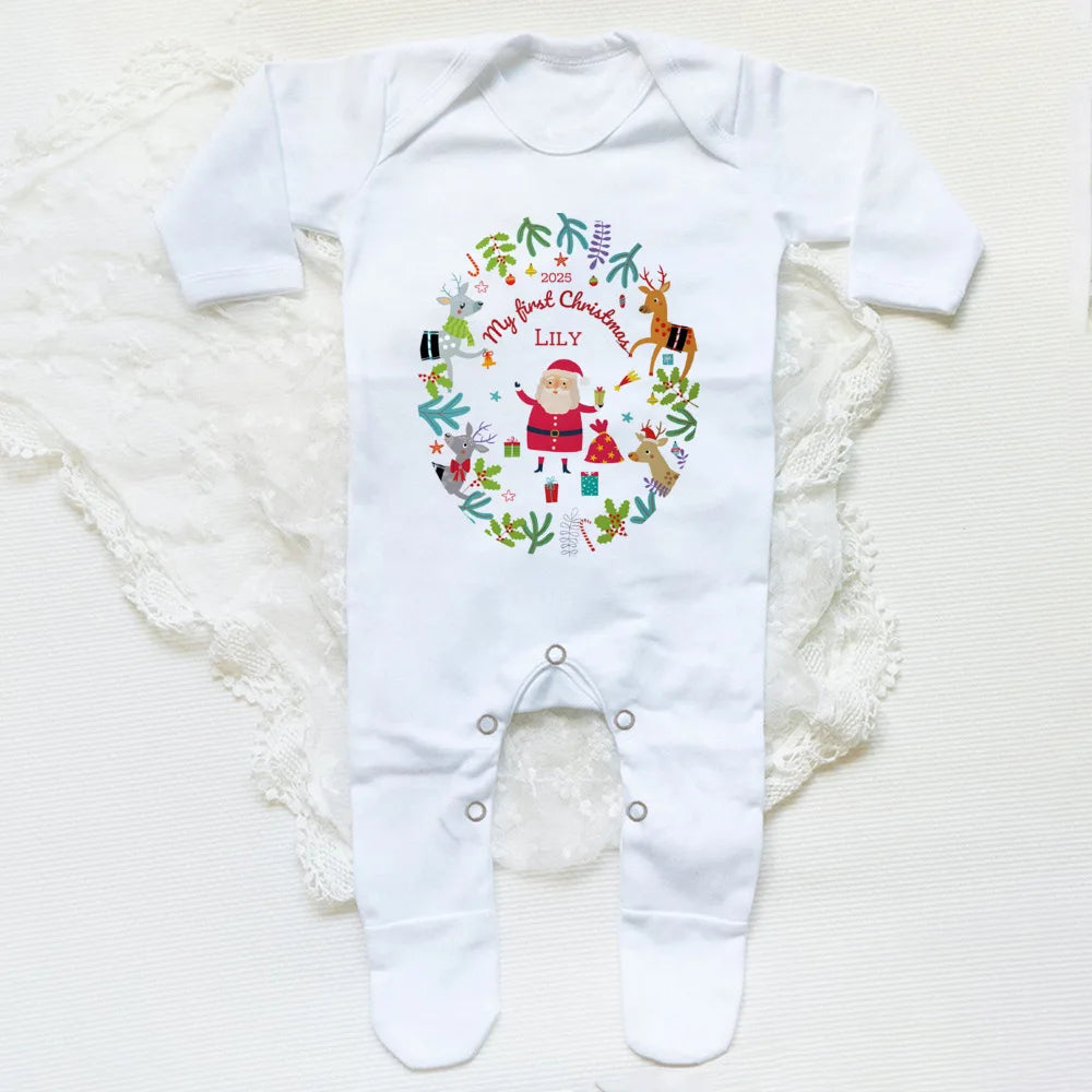 Personalised Baby's First Christmas Sleepsuit My 1st Christmas Pjs Baby Xmas Outfit New Year Holiday Baby Grow