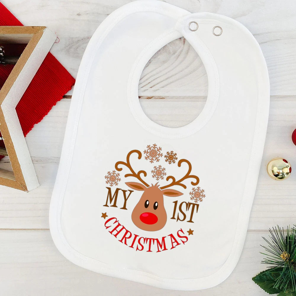 My First Christmas Baby Bib Boy Girl Cute Burp Cloths Xmas Infant Bibs Newbron 1st Christmas Bib Gift Xmas Party Toddler Bibs