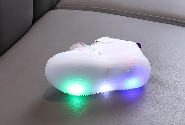 Disney Kids Girls Shoes Children Sneakers Girls Elsa Frozen Princess Casual Sport Student Shoes LED Lights Shoes Size 21-30