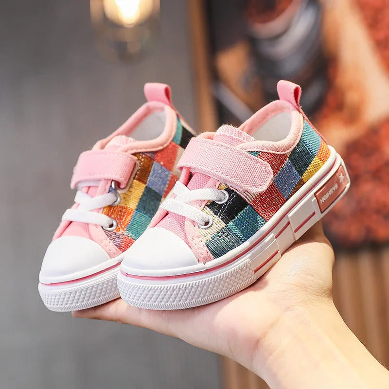 Children's Casual Shoes Toddlers Kids Canvas Sneakers for Boys Girls Fashion Classic Checkered Soft Rubber Sole Spring Autumn