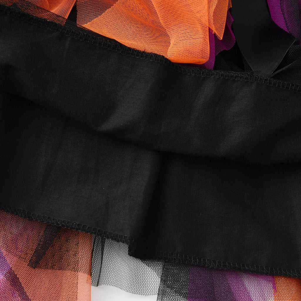 VIKITA Dress for Kids Girl Pumpkin Witches Bats Layered Mesh Tulle Princess Dress Children Cosplay Festival Halloween Costumes