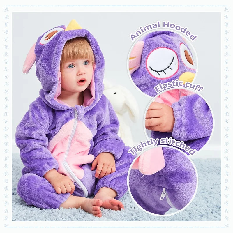 MICHLEY Halloween Costume Infant Baby Clothes Rompers Winter Flannel Hooded Bodysuits Pajamas Animals Overall Jumpsuit For Bebe
