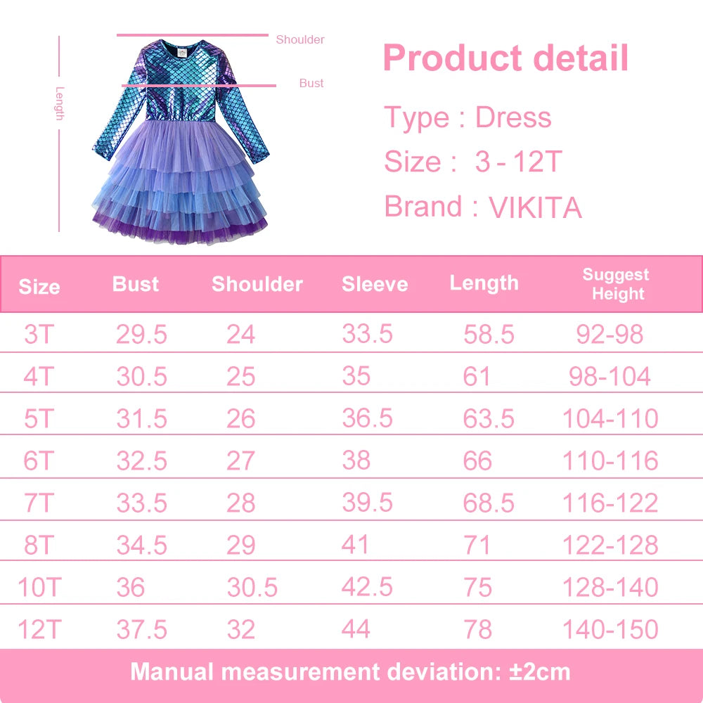 VIKITA Girl Princess Dress Autumn Wedding Birthday Party Tutu Vestidos Kids Dresses For Girls Children Christmas Costumes
