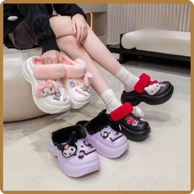 Kids' Slippers House Slipper Cotton EVA Cat Winter Shoes For Girls Warm Anti-slip Thick Bottom Black White Shoes Size 35-40