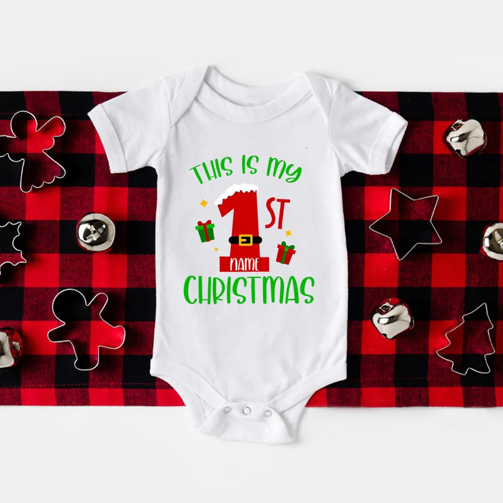 Personalize My 1st Christmas Romper Newborn Bodysuits Xmas Party Gift Boys Girls Short Sleeve Jumpsuit Holiday Xmas Clothes