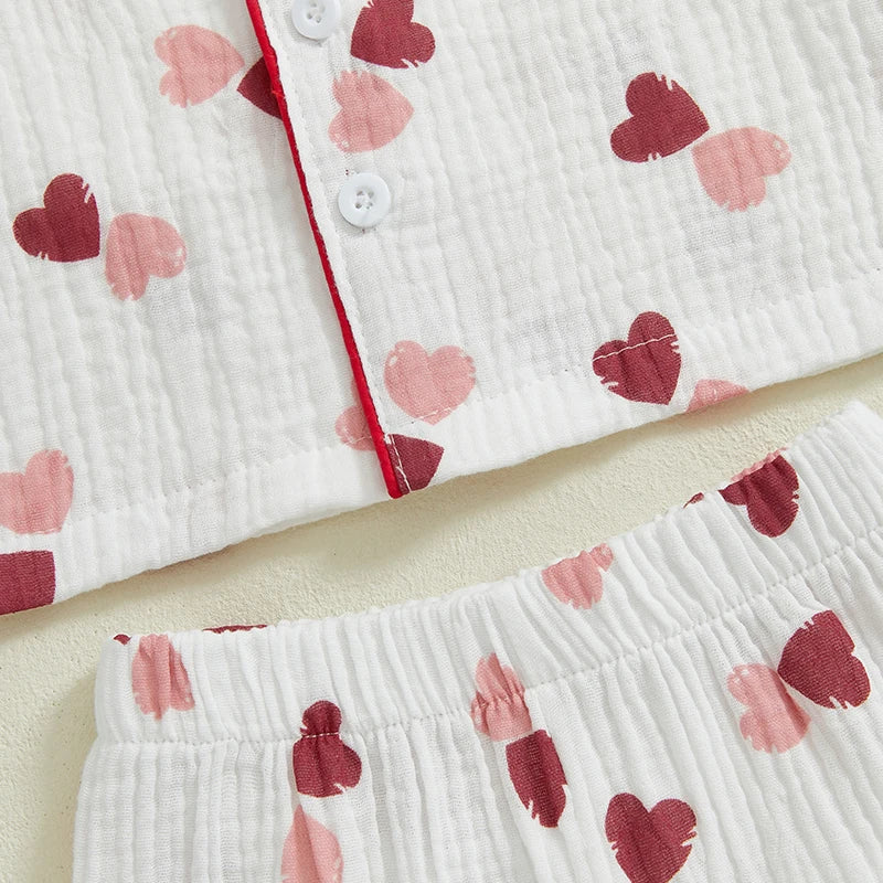 Girls Pajama Set Cute Heart Patterned Long Sleeve Top with Cozy Elastic Waist Pants for a Good Night s Sleep