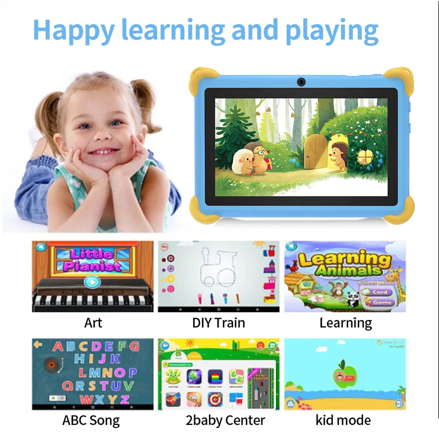 7 Inch 5G Kids' Tablet with Cartoon Pattern Android Learning Education PC with Kids-Proof Case 4000mAh Tablet