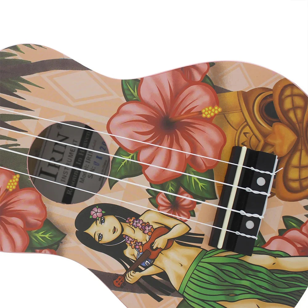 IRIN 21 Inch Ukulele Hawaiian Girl Hawaiian Guitar Musical Instrument 4 Strings Basswood Ukulele Soprano Guitar Tuner Capo Parts