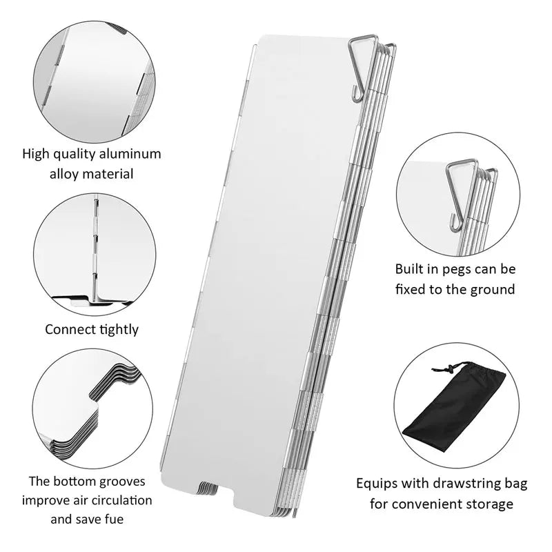 Foldable 10 Plates Stove Wind Shield,Camping Aluminum Stove Windshield with Drawstring Bag,for Camping,Butane Stoves(10 Plates)