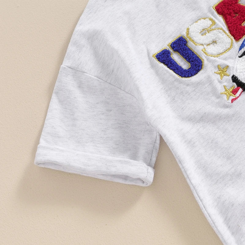 Independence Day Baby Romper with American Flag Print Round Neck Short Sleeve Bodysuit Toddler Patriotic Outfit for 4th of July