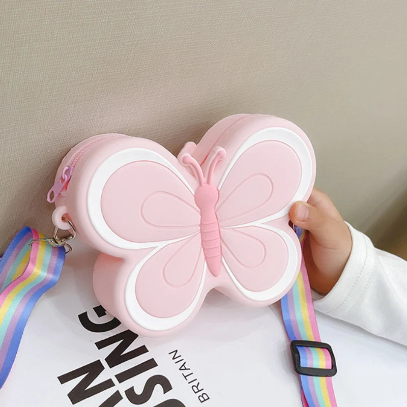 Lovely Bow Children's Silicone Shoulder Bags Cute Butterfly Shape Baby Girls Crossbody Bag Candy Color Kids Small Coin Purse