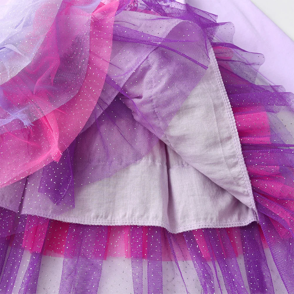 VIKITA Winter Princess Dress Flying Sleeve Children Birthday Party Costumes Cake Layer Tutu Kids Dress Butterfly Sequin  Clothes