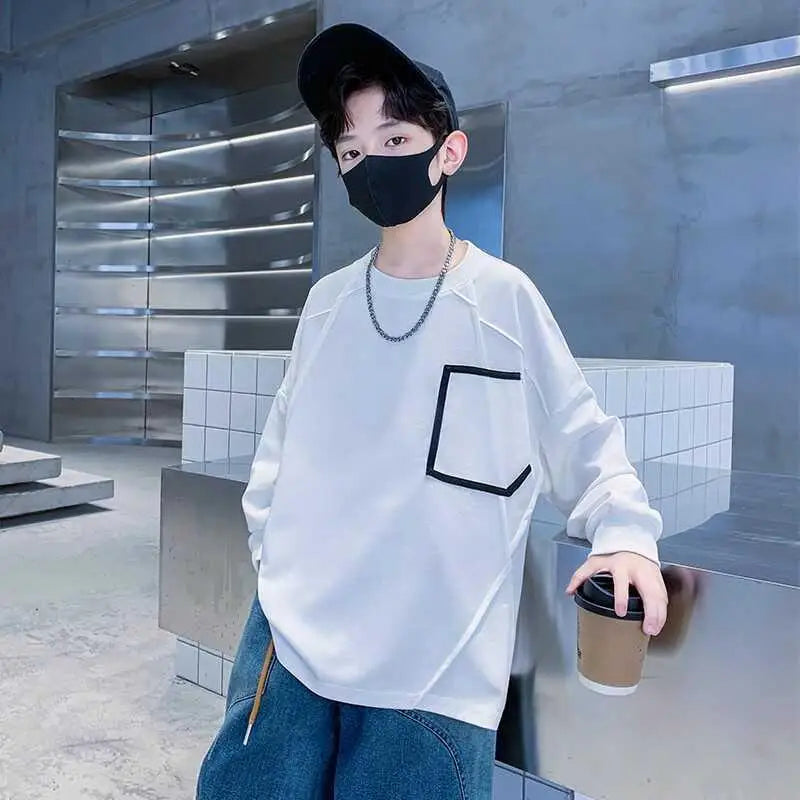 Long Sleeve Cotton T-shirt 8 To 10 Year Old Boy Clothes Children's Clothing Boys Kids 2025 Outdoor Boys' From 12 Years T-shirts