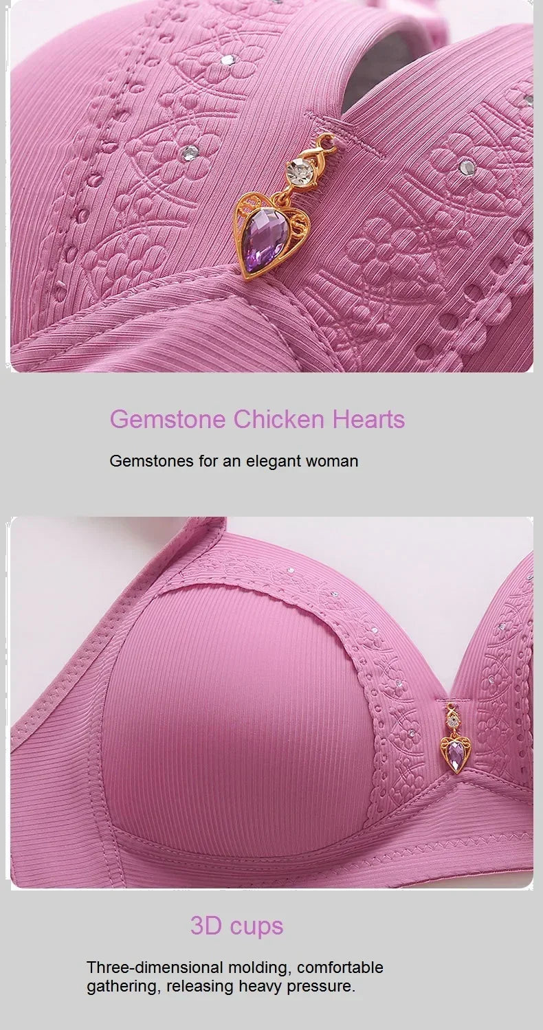 Gathered Side Collection Lifting Underwear Breasts Brassiere Large Size Bra Full Cup Underwear Brassiere No Steel Ring  Bra