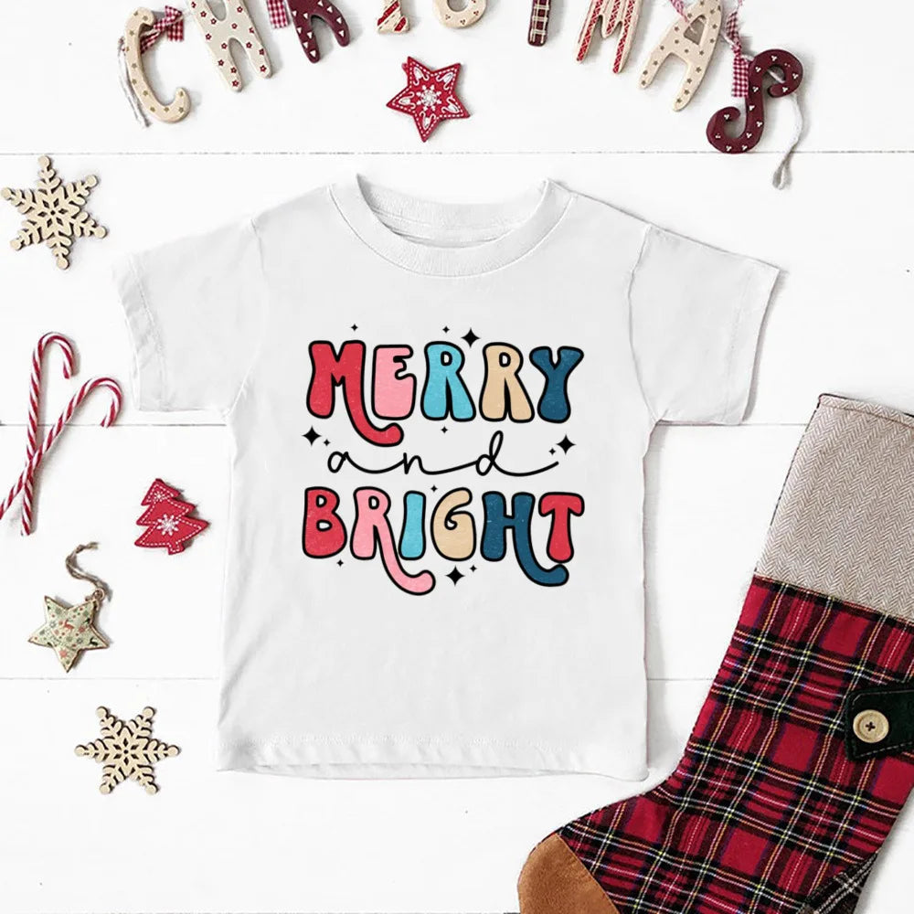 Christmas Kids T-shirt Xmas Boys Girls Clothes Christmas Party Kid Gift Shirts Xmas Children Short Sleeve Shirt Child Outfits