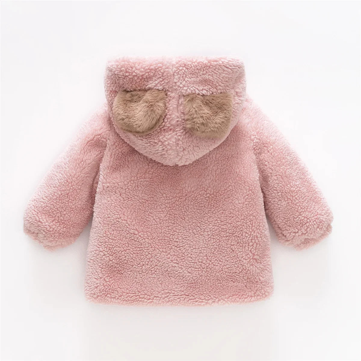 (0-3 Years Old Girls) Winter New Girls' Top Warm Furry Hat Bow Ribbon Warm Cute Hooded Bear Ears Long Sleeve Pocket