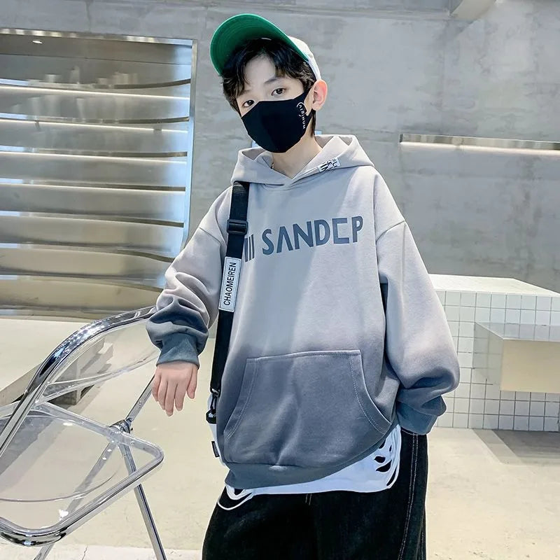 2025 Spring Autumn New Boys Mid-Large Size Trendy Stylish Eye-Catching Hooded Sweatshirt - Boys' Spring Streetwear Top