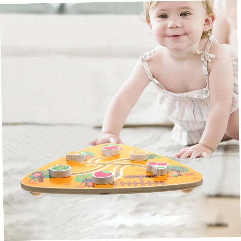 Board Game Toddlers Toy Walking Maze Wooden Chess Board Wooden Fruit Maze Board Movable Maze Board Wood Board Taste Game