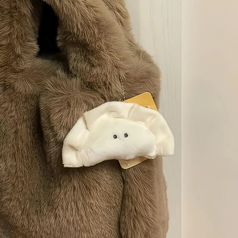 Cartoon Squishy Plush Dumpling Funny Soft Stuffed Plush Toys Mini Bag Charm Keyring Cute Accessory for Keys and Backpacks