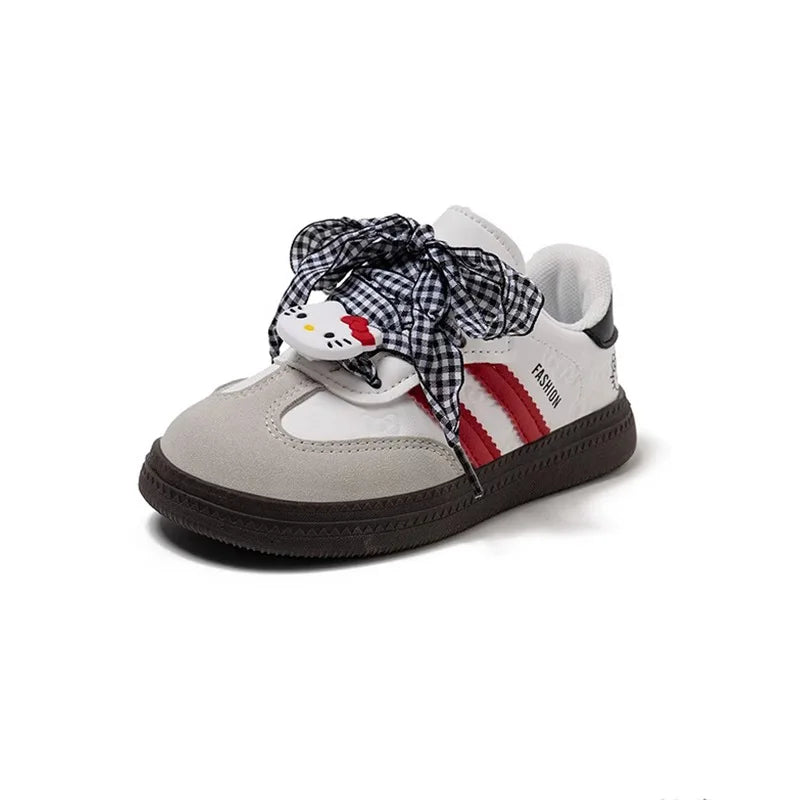 Kids'Casual Shoes Cartoon Hello Kitty Bow PU Leather Spring Shoes For Girls Anti-slip Velcro White Shoes Size 23-37