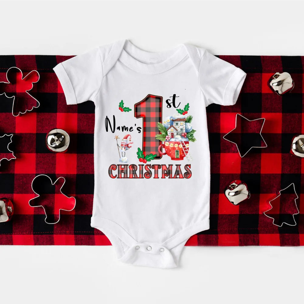 Personalize My 1st Christmas Romper Newborn Bodysuits Xmas Party Gift Boys Girls Short Sleeve Jumpsuit Holiday Xmas Clothes