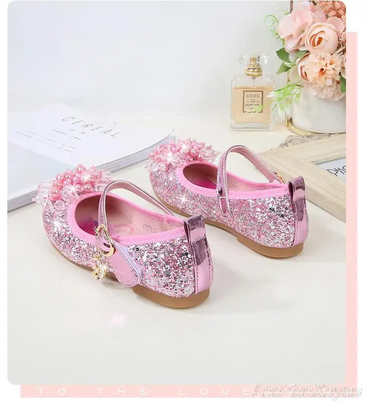 Disney Girls Princess Shoes Soft Sole Little Girl Frozen Children Crystal Casual Shoes Flat Leather Show Dance Shoes Size 22-36