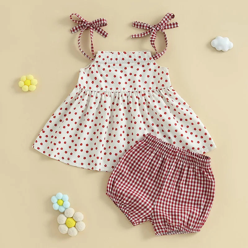 Toddler Girl Sleeveless Ruffle Top and Shorts Set with Cute Bow Detail and Elastic Waistband for Summer Beach Outfits