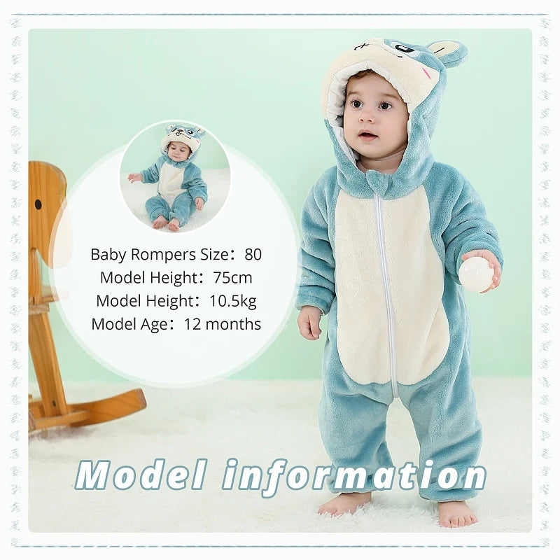 MICHLEY Halloween Costume Infant Baby Clothes Rompers Winter Flannel Hooded Bodysuits Pajamas Animals Overall Jumpsuit For Bebe