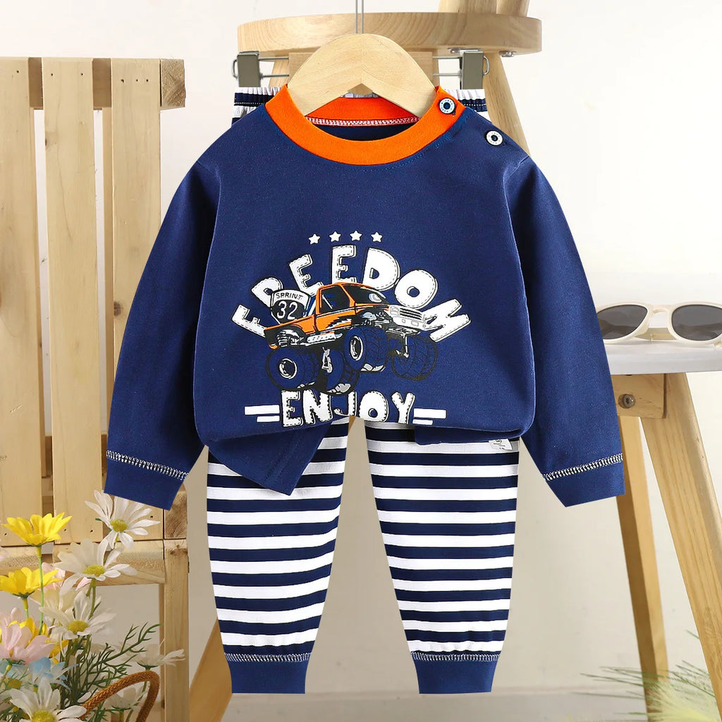 1pcs Children's Underwear Set Kids Soft Cotton Pajamas Boys Girls Baby Spring Autumn Cute Cartoon Long Sleeve Home Sleepwear