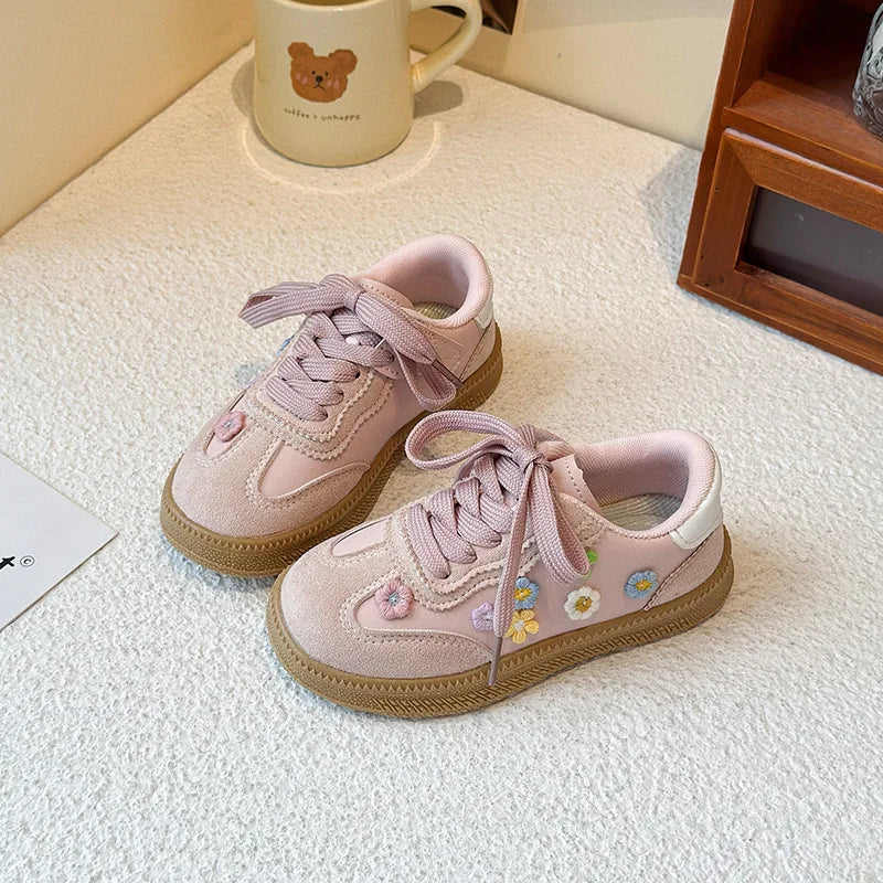 Kids'Casual Shoes Sneakers Skate Shoes Needlepoint PU Leather For Girls Anti-slip Breathable Pink Beige Shoes Size 26-36