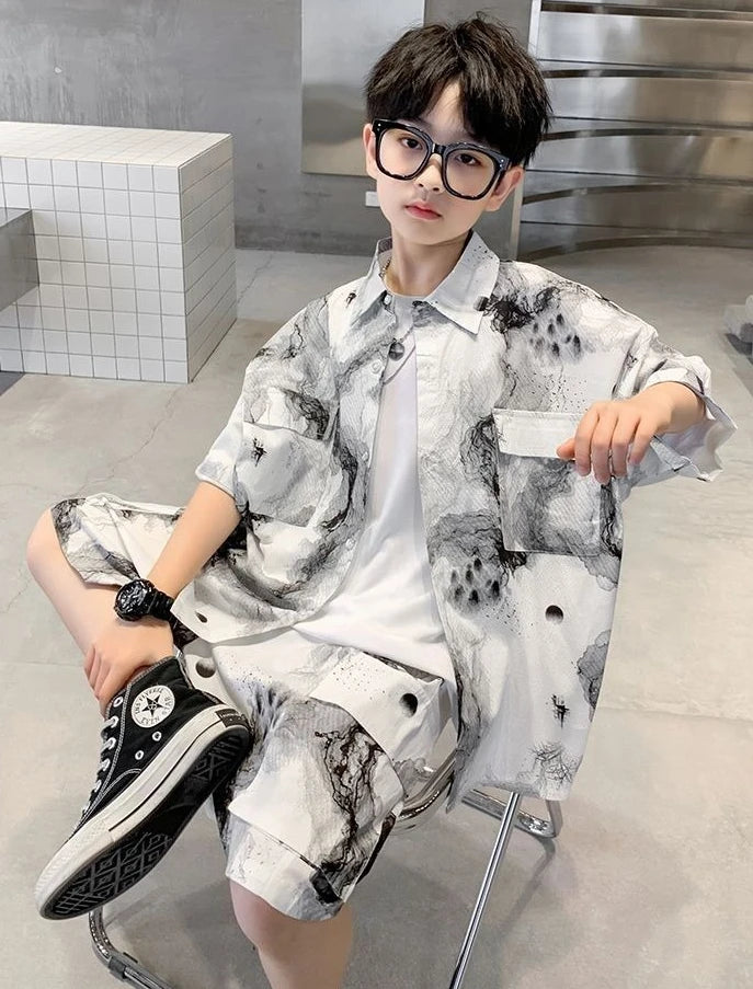 2025 Summer Boys Shirt Set Outfit | Casual Top & Bottom for 3-4 Years Old Kids | Size 7/8/10/14 Kids Clothing