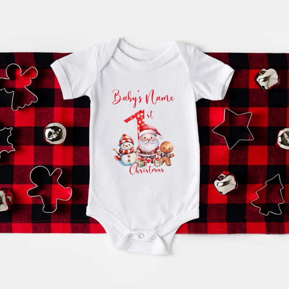 Personalize My 1st Christmas Romper Newborn Bodysuits Xmas Party Gift Boys Girls Short Sleeve Jumpsuit Holiday Xmas Clothes