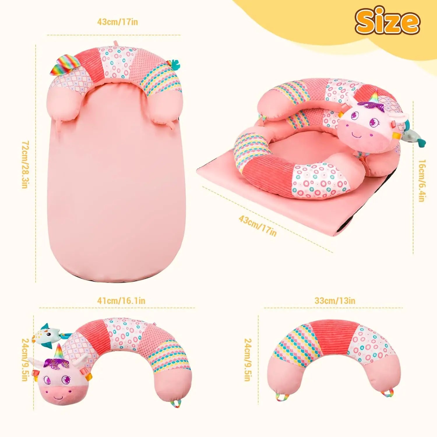 3 in 1 Baby Tummy Time Mat Support Seated Pillow Infant Newborn Toys Sensory Developmental Playmat Gift for Babies Girls Boys