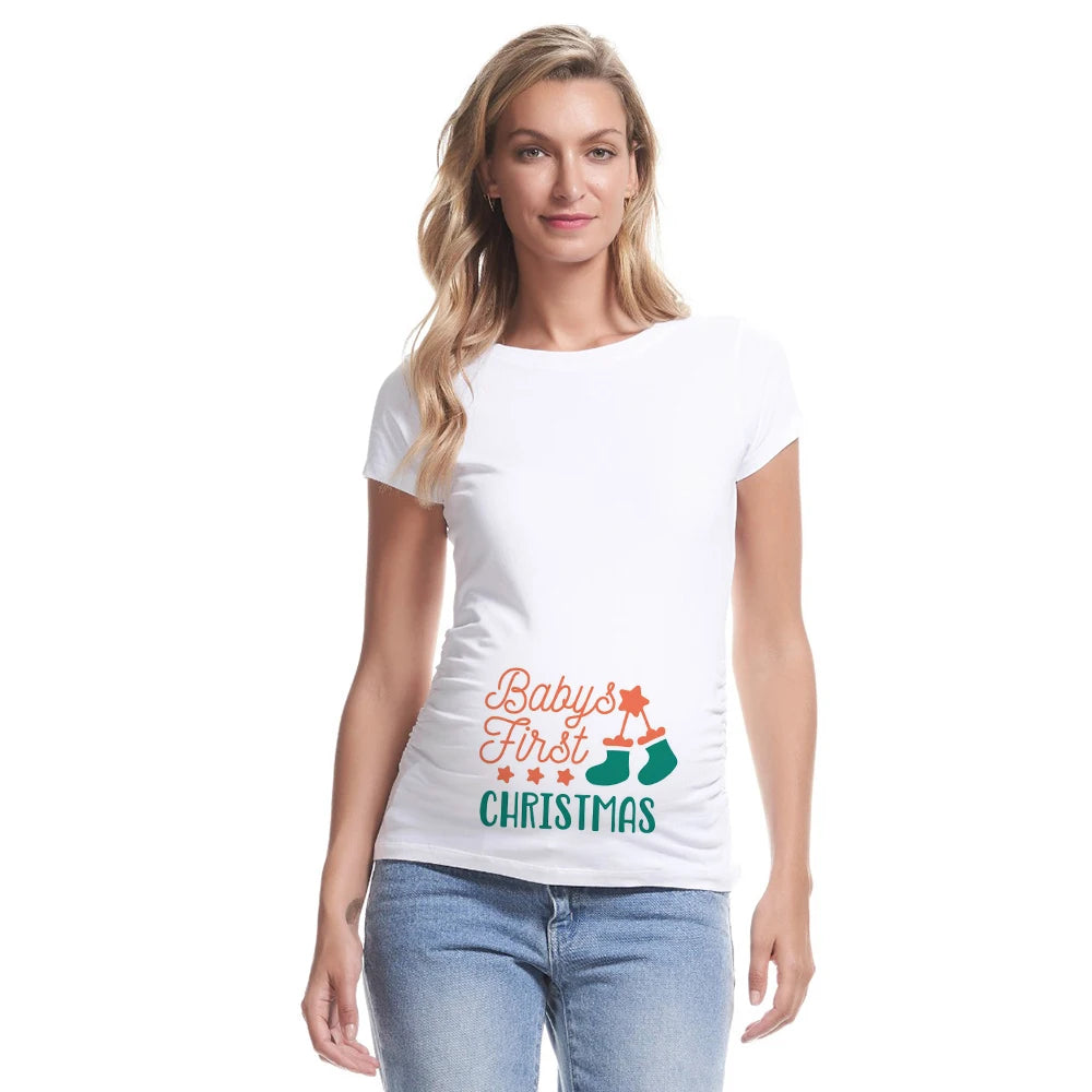 Baby 's First Christmas on The Inside Pregnancy T Shirt Maternity Shirts Xmas Pregnancy Announcement Shirt New Mom White Clothes