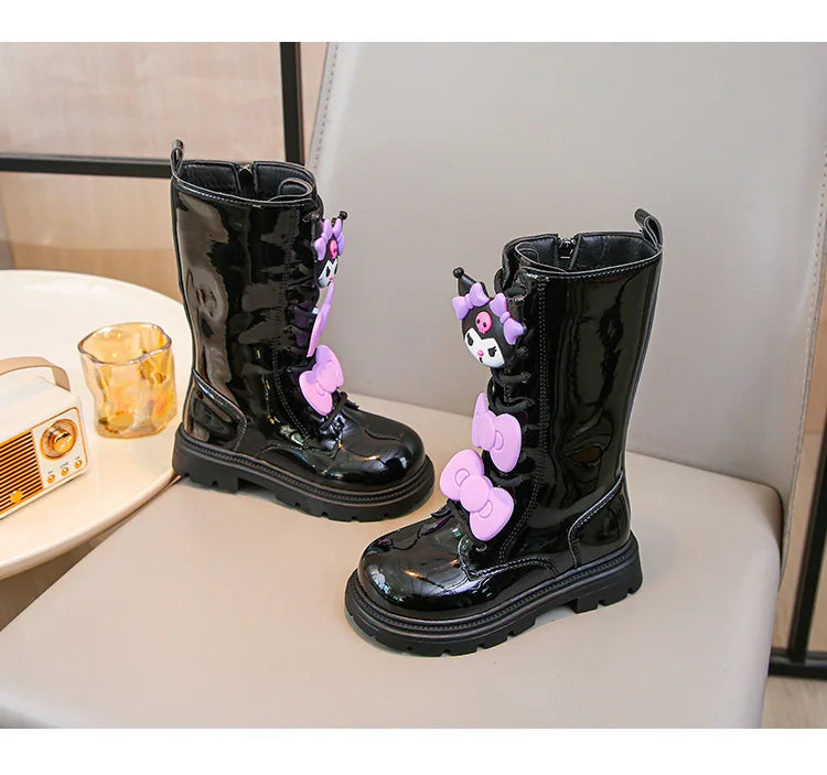 Kids'Casual Shoes Long Boots PU Leather Cartoon Kuromi Winter Shoes For Girls Anti-slip Warm Black Beige Shoes Size 26-37